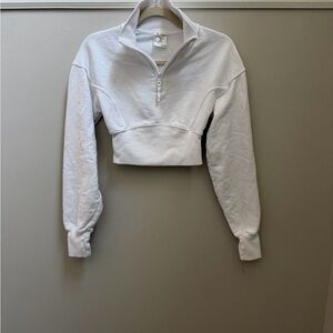 Offline by Aerie Women’s Cropped Quarter-Zip Sweatshirt in White Sz XXS